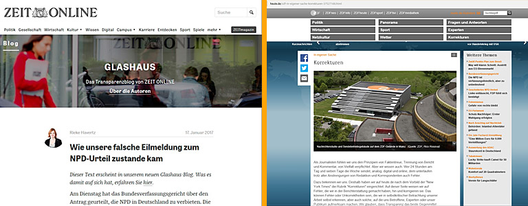 Screenshot Zeit und ZDF