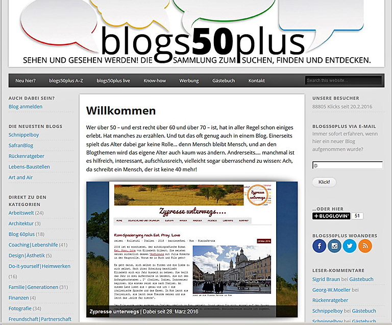 Die Seite blogs50plus versteht sich als Anlaufstelle zum Stöbern und Vernetzen.